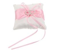 Lurrose Cojín para Anillos de Boda Doble Corazón Almohada Decorativa Rosa de 8,9 X 8,9 Cm Porta Anillos para Ceremonia Nupcial Lazo Obsequio para Novia