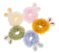 Lurrose Coleteros de Felpa Pelo 10 Piezas, Gomas Esponjosas Forma de Orejas de Conejo, Colores Variados (rosa, Beige, Mostaza, Azul, Verde), Accesorios Suaves para Mujer y Adolescente