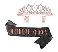 Lurrose Conjunto de Banda y Diadema para Niña en Fiesta de Cumpleaños, Cinta de Hombro de Tela y Aleación, Accesorio Decorativo para Celebración Infantil