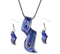 Lurrose Conjunto de Bisutería Mujer Collar y Pendientes de Vidrio Azul en Espiral, Elegante y Creativo para Fiesta de Baile Especial