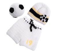 Lurrose Conjunto de Disfraz para Ñiño de Fútbol Tejido a Mano, Incluye Pantalones Cortos y Gorro de Punto Suave, Ropa Bonita para Fotografía y Fiestas de Bebés Varones
