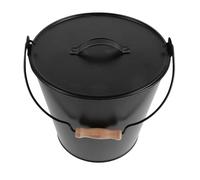 Lurrose Cubo para Recolección de Cenizas Negro con Tapa para Cenizas de Chimenea de Metal y Mango de Madera Resistente al Fuego para Uso en Interiores