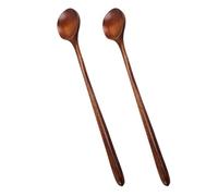 Lurrose Cucharas de Madera Ligera Mango Largo de 28 CM, para Cucharones de Sopa y Mezclar Café, Diseño Natural para Cocina y Servicio de Té, Set de 2