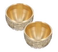 Lurrose Cuenco Decorativo de Latón Puro para Escritorio 2 Pcs, Cuenco de Dinero Chino Pequeño, Adorno de Mesa para Hogar y Oficina, Decoración Feng Shui de Riqueza y Suerte
