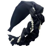 Lurrose Diadema Anudada Ancha Negra Trenza de Perlas para Mujer, Accesorio Ligero y Decorativo, Adecuado para Uso Diario, Trabajo, Viajes y Ocasiones Obsequios