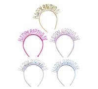 Lurrose Diadema de Cumpleaños 5 Piezas de Plástico y Tela para Niñas Lentejuelas Brillantes Diseño Chic para Fiestas Temáticas y Cumpleaños