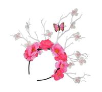 Lurrose Diadema de Flor de Ciruelo Rosa Decoración de Asta Accesorio Cabello de Mujer Tocado Festivo Antideslizante para Fiestas Cumpleaños y Eventos Obsequios