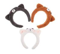 Lurrose Diadema de Maquillaje de Peluche Gato 3 Piezas Orejas Heterocromáticas, Diadema Cosmética para Cuidado Piel, Accesorio para Lavado Facial y Spa