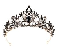 Lurrose Diadema de Novia Vintage Gemas de Imitación Negros y Oro Antiguo, Tocado Barroco Elegante para Boda y Fiesta, Accesorios Cabello de Mujer, Diseño Minimalista Sofisticado