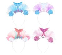 Lurrose Diadema de sirena con lentejuelas, adorno para el pelo con orejas para cumpleaños, fiesta, 4 unidades