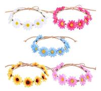 Lurrose Diadema Floral de Margaritas Tejida para Celebraciones, Ligera y Cómoda, Pack de 5 Piezas de Tela Elegante y Chic para Fiestas y Bodas