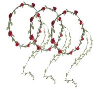 Lurrose Diadema Floral Roja para Mujer Flores Artificiales y Hojas, Ligera y Elegante para Bodas y Fiestas, Pack de 3 Piezas