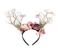 Lurrose Diadema Navideña Astas de Rama Decorativa en Color Café Claro, Aro Pelo Festivo Flores, Accesorio para Cabello en Fiestas y Disfraces de Invierno