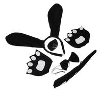 Lurrose Diadema Negra de Orejas de Perro Salchicha Mujeres, Accesorios para Disfraces de Perros Pajarita y Guantes de Dedo Descubiertos, Conjunto de 4 Piezas para Fiestas y Eventos