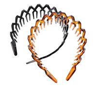 Lurrose Diadema Ondulada Peine Cabello 2 Piezas, Banda Cabello de Plástico Suave, Colores Negro y Ámbar, Diadema de Mujer para Uso Diario, Fiestas y Playa