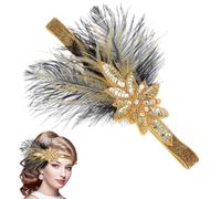 Lurrose Diadema Purpurina Dorada para Mujer Estilo Vintage Elegante, Accesorio Cabello Lentejuelas y Plumas Adecuado para Bodas y Fiestas