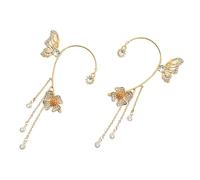 Lurrose Ear Cuff de Aleación Dorada Borlas y Flores, 1 Par, sin Perforación, Estilo Elegante para Mujer y Cosplay