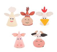Lurrose Gorros de Cumpleaños para 5 Piezas de Papel Temática Animal (pollito, Buey, Oveja, Cerdo, Vaca) Tamaño Infantil, Ligeros y Cómodos para Fiestas Infantiles
