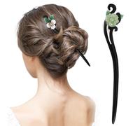 Lurrose Horquilla Cabello de Mujer de Madera de Ébano Negra, Horquilla Retro Diseño Floral en Tonos Claros y Verde, Accesorio Artesanal Tradicional para Peinados Creativos y Uso Diario