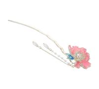 Lurrose Horquilla de Estilo Chino Esmaltada en Forma de U, Pinza para Moño Diseño de Peonía, Accesorio Tradicional Antiguo para Cabello de Festivales, Horquilla Vintage para Recogidos