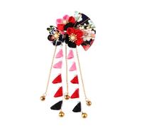 Lurrose Horquilla Japonesa Borla Larga Negra y Roja, Pinza Pelo de Novia, Tocado de Boda Tradicional, Accesorio Floral para Mujer y Niña, Decoración Elegante para Fiestas Varios estilos
