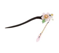 Lurrose Horquilla para Moño de Pelo Retro en Madera de Ébano Negro, Palillo Chino Diseño Floral y Borla, Accesorio Tradicional para Peinados Hanfu y Qipao, Adecuado para Uso Diario