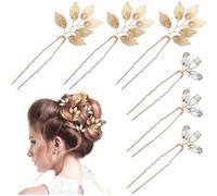 Lurrose - Horquillas para el pelo de la novia, 6 unidades, color dorado, con hojas de cristal