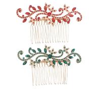 Lurrose Horquillas para Novia Estilo Retro Chino Cristales Rojos y Verdes, 2 Piezas, Metal y Resina, Estructura Firme para Ceremonia y Fiesta