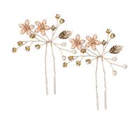 Lurrose Horquillas Pelo Doradas Hojas Metálicas en Forma de U, 2 Piezas, Accesorio para Cabello de Novia y Fiesta, Palitos de Pelo Chinos para Mujeres y Niñas