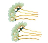 Lurrose Horquillas Pelo Retro Estilo Chino, 2 Piezas Flores de Jade, Palillos Decorativos para Moños, Accesorios para Cabello Mujer, Diseño Tradicional y Elegante