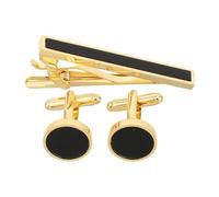 Lurrose Juego de 1 pieza de gemelos y pinza para corbata - Gemelos redondos de ágata negra y pinza para corbata - Accesorios de lujo para trajes de negocios y bodas - Regalo original para el novio
