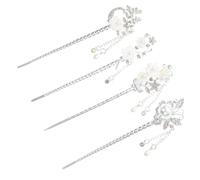 Lurrose Juego de 4 Horquillas Pelo Borlas y Flores, Estilo Retro Chino, Aleación Fina, Accesorios Delicados para Fijar el Cabello