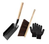 Lurrose Juego de Pala para Cenizas de Chimenea Cepillo de Madera Natural y Pala de Acero al Carbono Compacto y Ligero Guantes Resistentes al Fuego para Limpieza Segura Estufas y