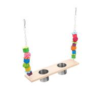 Lurrose Juguete Columpio para Loros y Pájaros Tazas de Comida de Madera | Cuelga Jaula, Resistente al Mordisqueo, Percha de Pie, Accesorios Incluidos