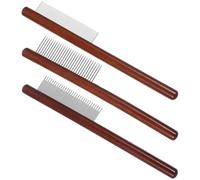 Lurrose Kit de 3 Peines para Perros y Gatos con Dientes Redondeados de Madera y Acero Inoxidable, Accesorios para Perros Que No Dañan la Piel, Adecuado para Uso Diario