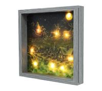 Lurrose Kit de manualidades con marco de caja de sombras iluminado, decoración navideña LED, cuadro de faro con cristal y marco de madera, luz nocturna LED decorativa