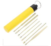 Lurrose Kit Limpiador de Oídos Herramientas para Limpiar la Cera del Oído Acero Inoxidable 7 Piezas Amarillo con Bolsa