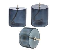 Lurrose Lámpara de Aceite de Cristal Recargable 3 Piezas con Mecha de Algodón, Juego de Candelabros Pequeños y Medianos en Gris Oscuro, para Decoración de Bodas, Fiestas y Hogar