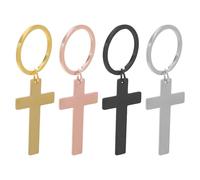 Lurrose Llaveros de Acero Inoxidable Colgante de Cruz Cristiana Juego de 4 Piezas en Plata Oro Negro y Rosa Accesorios Religiosos para Bautismo Confirmación y Obsequio Festivo