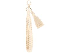 Lurrose Llaveros de Macramé Borlas Estilo Bohemio, Pulsera de Algodón Beige para Muñeca, Soporte Multipropósito para Llaves de Coche y Bolso