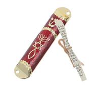 Lurrose Mezuzá Judía de Metal Dorado con Pergamino para Puerta Lateral, Placa Decorativa Compacta en Color Rojo, Adecuado para Protección y Decoración del Hogar Según Tradición Hebrea