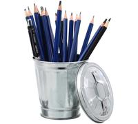 Lurrose Mini Bote de Basura de Escritorio de Metal Tapa, Color Original, Pequeño y Ligero, Maceta de Almacenamiento Multifuncional para Hogar y Oficina, Cubo Basura Miniatura