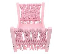 Lurrose Mini Cama de Madera Vintage Bohemia para Recién Nacidos Detalles de Macramé Rosa, Accesorio Compacto y Portátil para Sesión de Fotos de Bebés en Estudio, Seguro para Piel Delicada