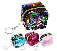 Lurrose Monedero de Lentejuelas Tridimensional para Mujer, Mini Bolso Portátil con Cremallera, 4 Piezas, Diseño Reversible y Colores Llamativos para Uso Diario