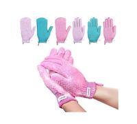 Lurrose Nylon Bath Exfoliating Glove Body Skin Cleansing Peeling Scrubber 3 Pairs Five Finger Gloves with 3 Pairs Full Finger Gloves (Pink Blue And Pu