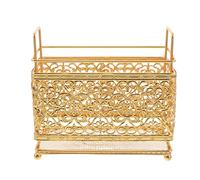 Lurrose Organizador de Brochas de Maquillaje Dorado Borde Floral, Soporte Metálico Rectangular 16,5x15,5x8,1 Cm, Contenedor Multifunción para Pinceles y Accesorios de Tocador en Hogar