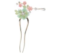 Lurrose Palillo Pelo de Mujer Estilo Antiguo Flores Esmaltadas, Ligero y Portátil, Accesorio Elegante para Boda y Baile, Material de Aleación Verde