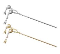 Lurrose Palillos Cabello Chinos 2 Piezas Flor y Perlas, Horquillas Metálicas para Moño de Mujer, Accesorios para Peinado Tradicional, Colores Dorado y Plateado, Estilo Chino Elegante