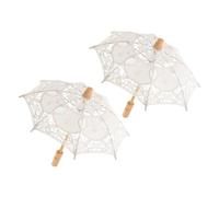 Lurrose Paraguas de Encaje para Novia 2 Piezas Sombrilla Bordada de Algodón Beige 15 CM de Radio Accesorio para Fotos de Boda y Fiesta Nupcial Elegante