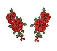 Lurrose Parche Bordado De Rosas Floral Para Coser, 2 Unidades Rojas, Apliques Decorativos Diy Para Manualidades, Ropa, Bolsos, Accesorios, Uso Hogar y Eventos Obsequios